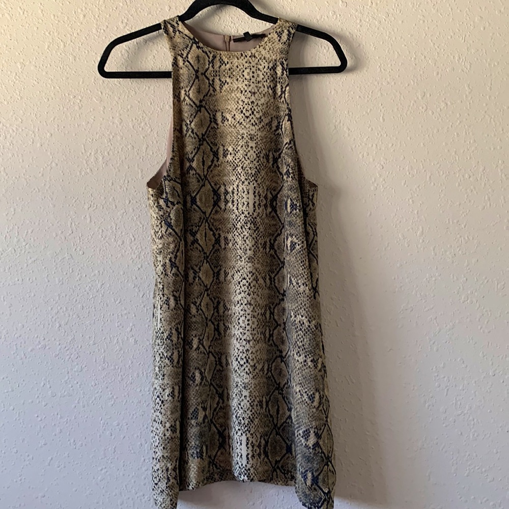 Snake print high collar midi dress